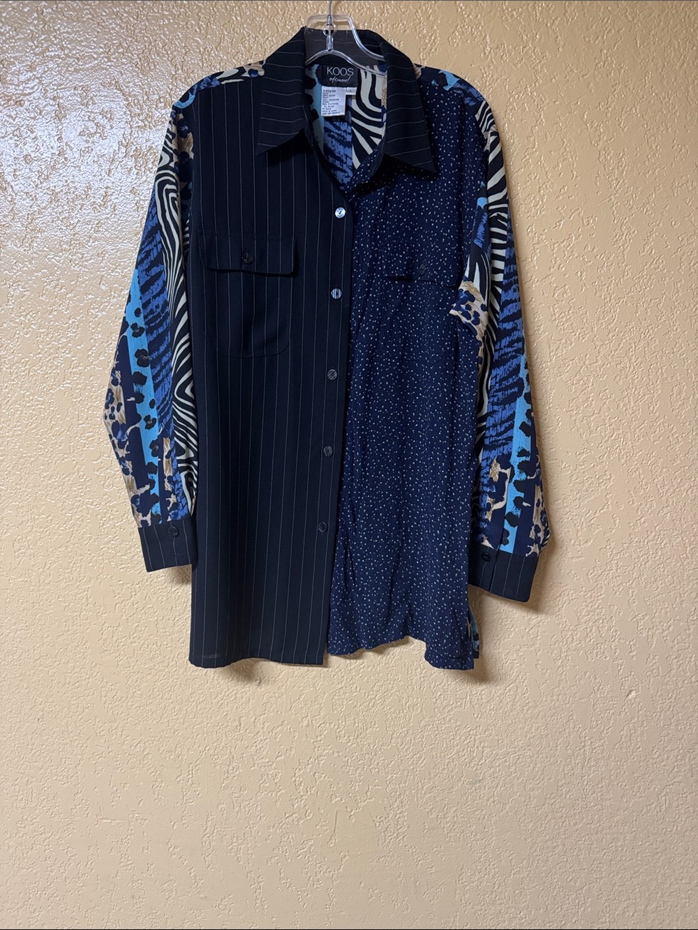 Koos Navy Mixed-Print Button-Up Blouse